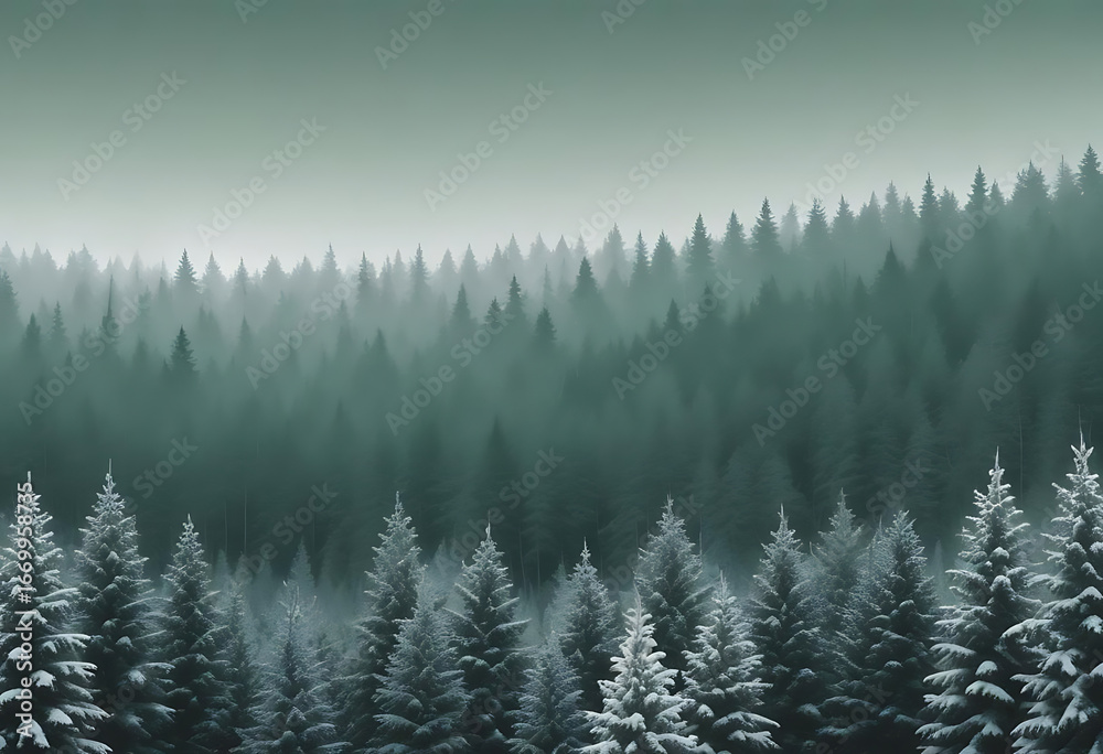 Obraz premium Snow Covered Pine Trees in Winter Forest