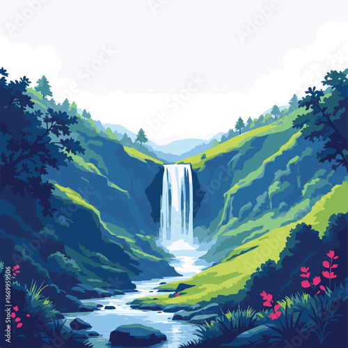 Beautiful waterfall in tropical green forest