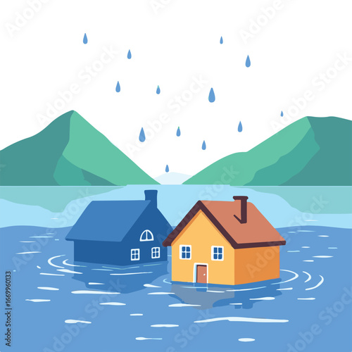 Flooded house surrounded by rising waters