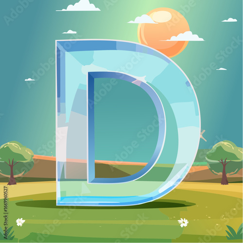 Elegant glass shining D letter, Glassy alphabet VECTOR