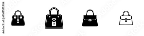 Assorted Handbags with Locks and Clasps, minimalist monochrome icons