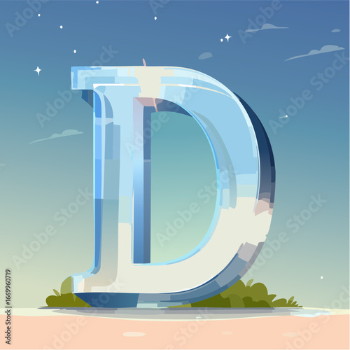 Elegant glass shining D letter, Glassy alphabet VECTOR