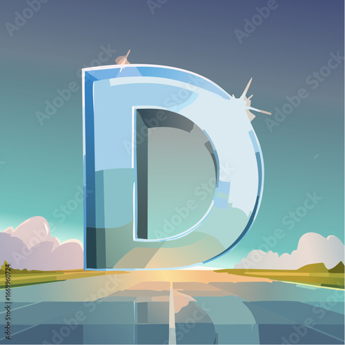 Elegant glass shining D letter, Glassy alphabet VECTOR