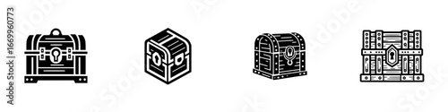 Treasure Chest Icons, minimalist monochrome icons