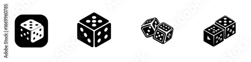 Dice Icons and Symbols for Gambling and Games, minimalist monochrome icons