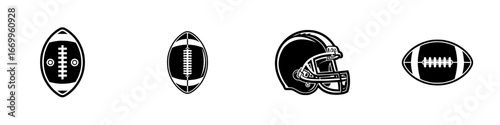 American Football Helmet and Ball Icons, minimalist monochrome icons