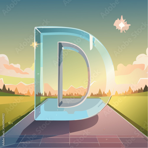 Elegant glass shining D letter, Glassy alphabet VECTOR