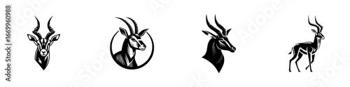 Gazelle and Antelope Heads and Silhouettes Collection, minimalist monochrome icons