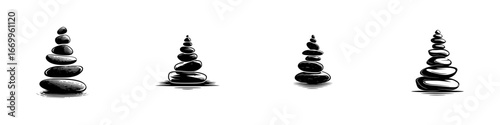 Smooth stones stacked for balance and meditation, minimalist monochrome icons