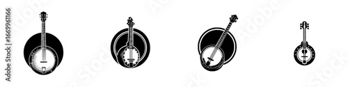 Banjo Musical Instrument Icons, minimalist monochrome icons