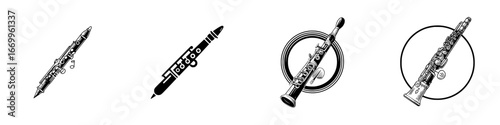 Oboe Woodwind Instrument Classical Music Orchestra Symphony Concert Band, minimalist monochrome icons