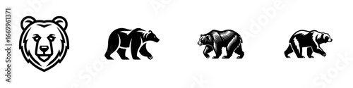Stylized Bear Icons and Emblem Collection, minimalist monochrome icons