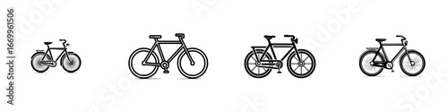 Assorted Bicycle Icons in Various Styles, minimalist monochrome icons