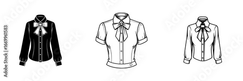 Women's Blouses with Bow Tie Neckline, minimalist monochrome icons