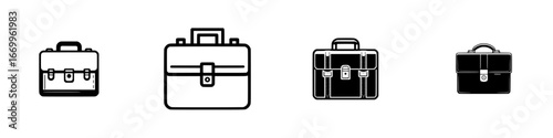 Briefcases and Satchels with Handles and Clasps, minimalist monochrome icons