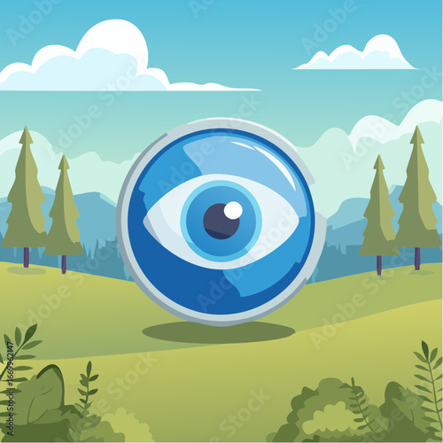 Blue button with eye vector
