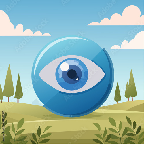 Blue button with eye vector