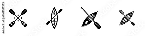Canoe and Paddle Graphics, minimalist monochrome icons