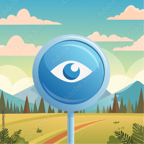 Blue button with eye vector