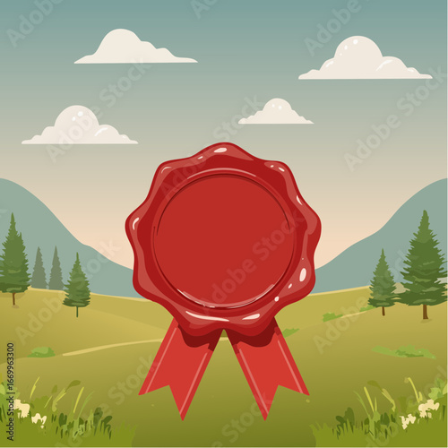 Red blank seal wax vector with ribbon