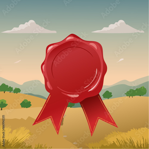 Red blank seal wax vector with ribbon