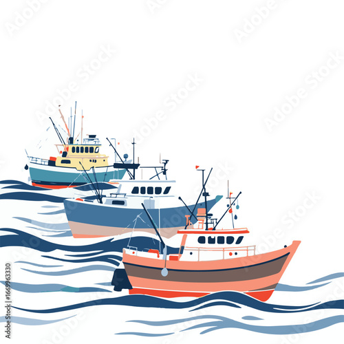 Fishing boats anchored near coastal port
