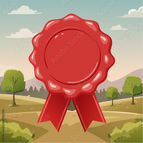 Red blank seal wax vector with ribbon