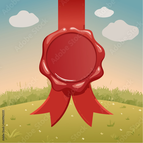 Red blank seal wax vector with ribbon