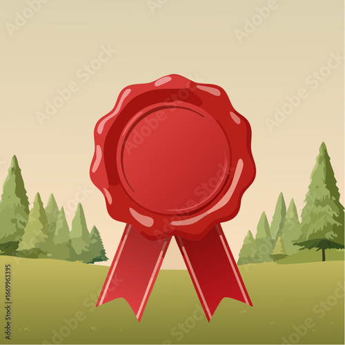 Red blank seal wax vector with ribbon
