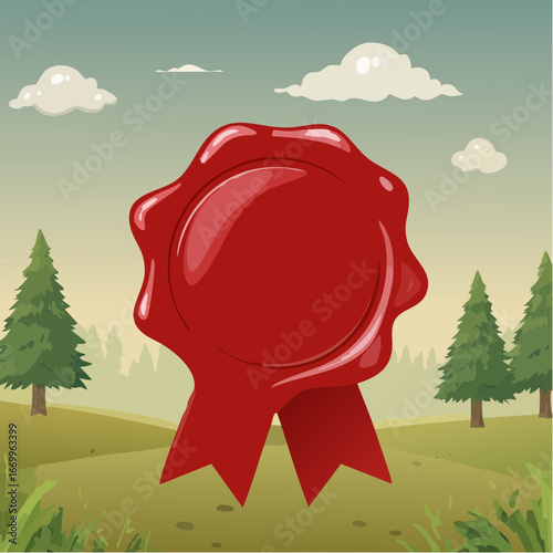 Red blank seal wax vector with ribbon