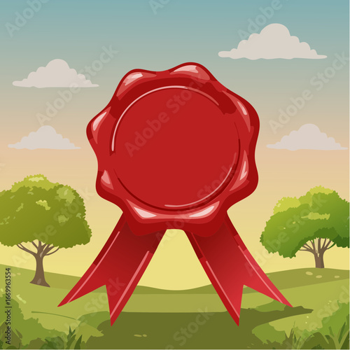 Red blank seal wax vector with ribbon