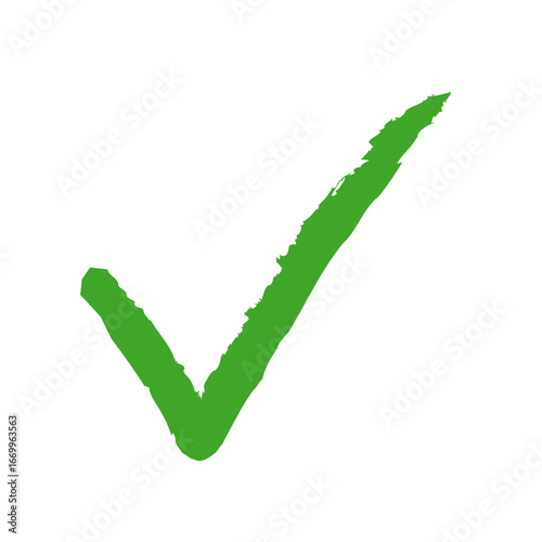 A hand-drawn green check mark symbol isolated on a plain white background, signifying approval and correctness.