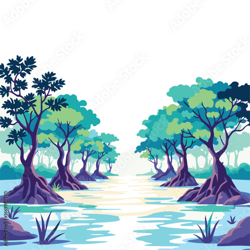 Mangrove trees growing in shallow water area