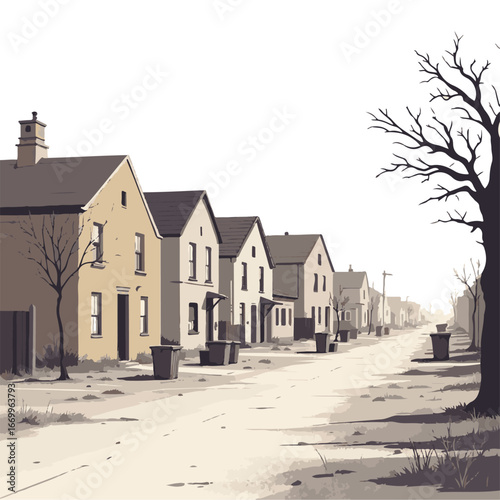 Old street with houses in grayscale style
