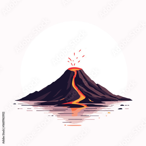 Volcanic eruption with smoke and lava flow