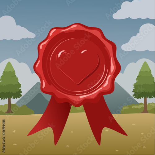 Red seal wax with a heart vector