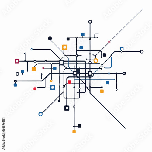 Public transport city metro line network map