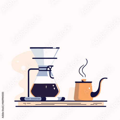 Coffee brewing with cup and grinder illustration