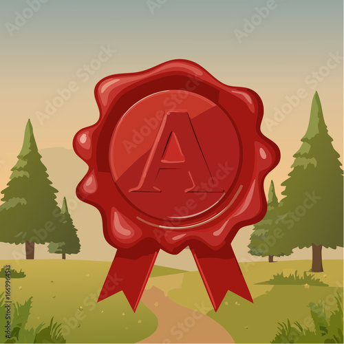 Red seal wax with alphabet letter A vector