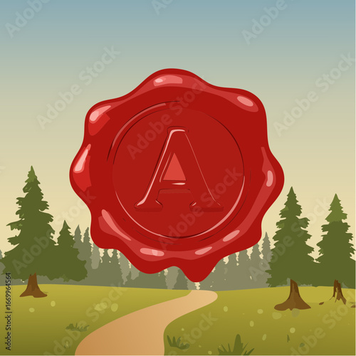 Red seal wax with alphabet letter A vector