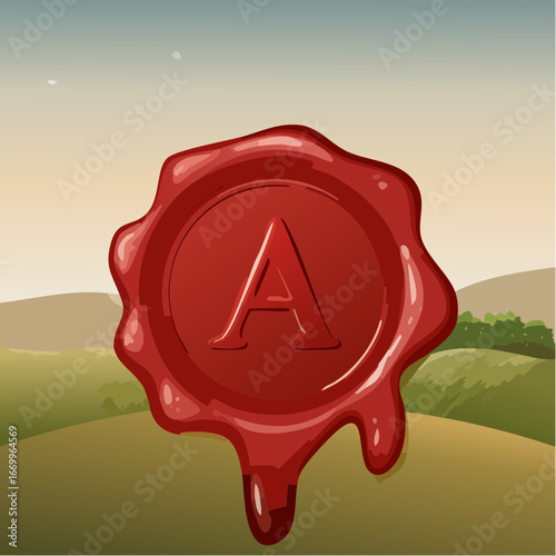 Red seal wax with alphabet letter A vector