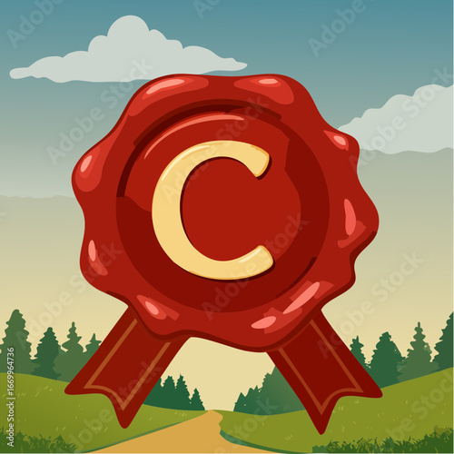 Red seal wax with alphabet letter C vector