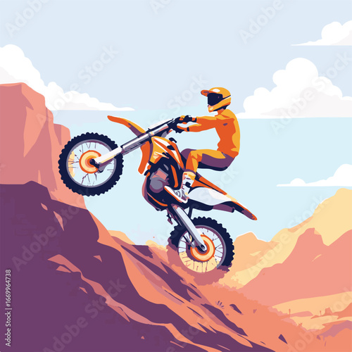 Mountain biker riding fast down slope trail