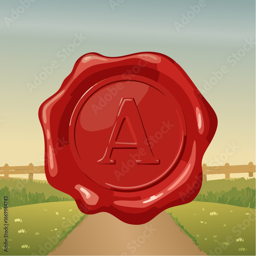 Red seal wax with alphabet letter A vector