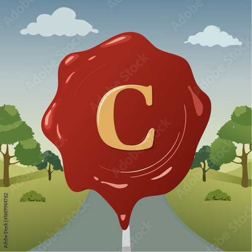 Red seal wax with alphabet letter C vector