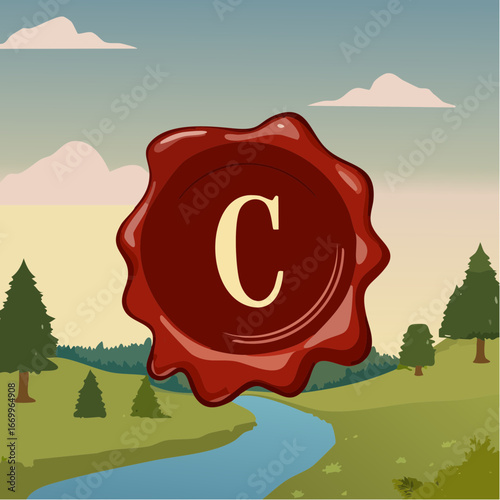 Red seal wax with alphabet letter C vector