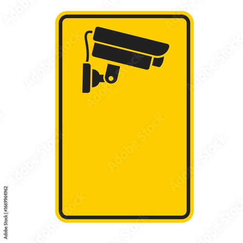 Yellow security camera warning sign.