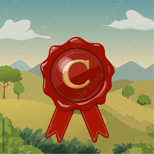 Red seal wax with alphabet letter C vector