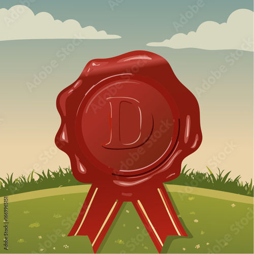 Red seal wax with alphabet letter D vector