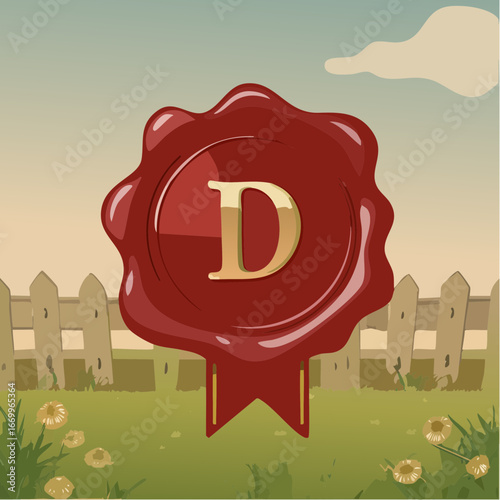 Red seal wax with alphabet letter D vector
